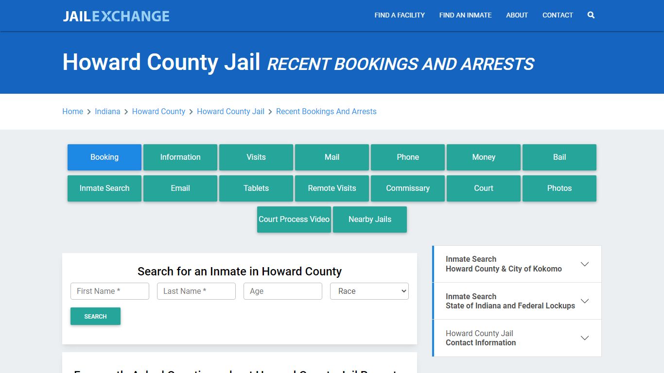 Howard County Jail Recent Bookings And Arrests - Jail Exchange