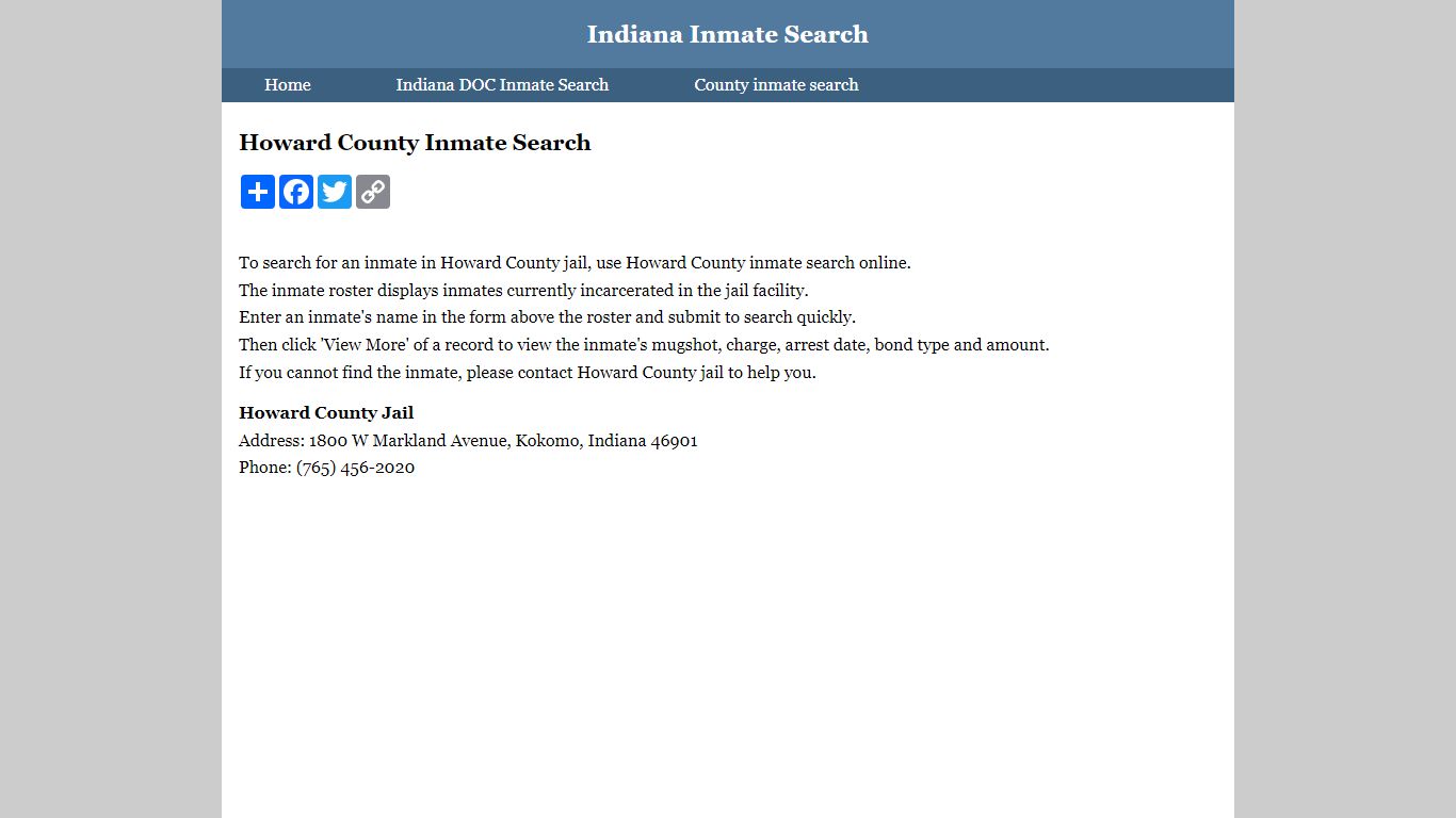 Howard County Inmate Search